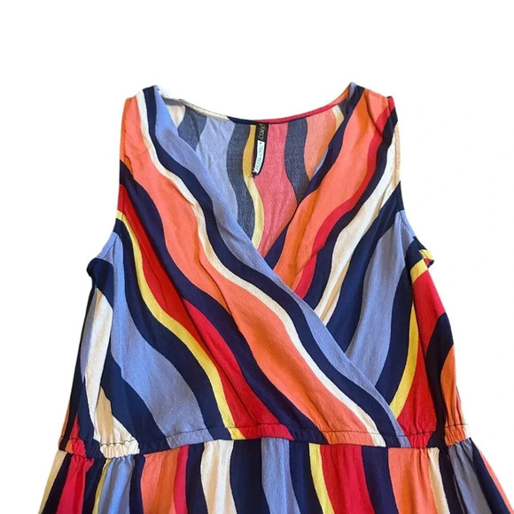 Plenty by Tracy Reese Rainbow Stripe Dress Surplice V-Neck Ruffle Size Small - Picture 2 of 11
